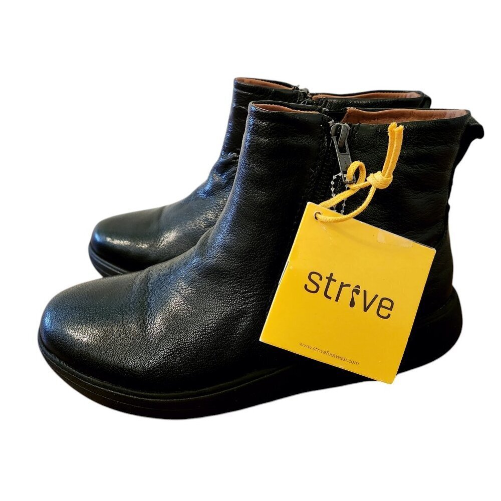 NWT Strive Bamford II Black Leather Double Zip Comfort Walking Ankle Boots Sz. 7 - Picture 2 of 7